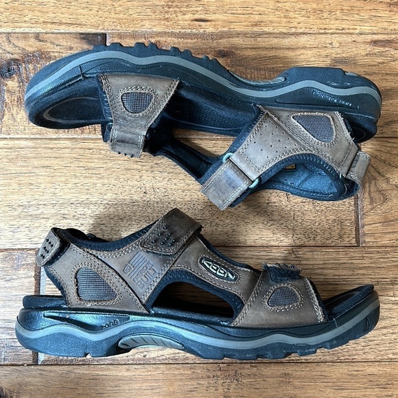 KEEN Rialto II 3 Point Sandals Brown Leather Hiking Outdoor Men's Size 9 - Picture 1 of 13